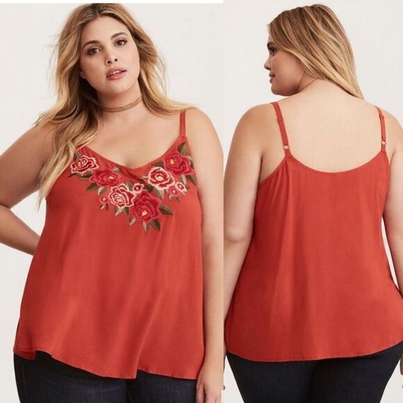Torrid Embroidered Rose Challis Cami 2X - Picture 1 of 8